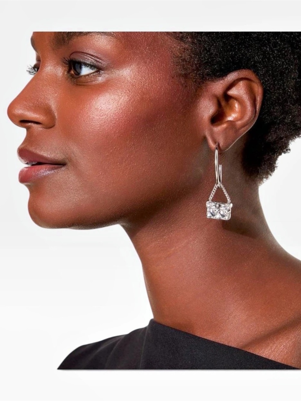 Kurt Geiger NWT Quilt Kensington Bag Drop Hoop Earrings in Silver - Picture 4 of 4